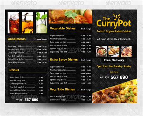 Tri Fold Take Out Menu Template Free