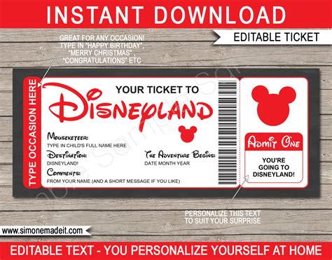 Free Printable Disneyland Ticket