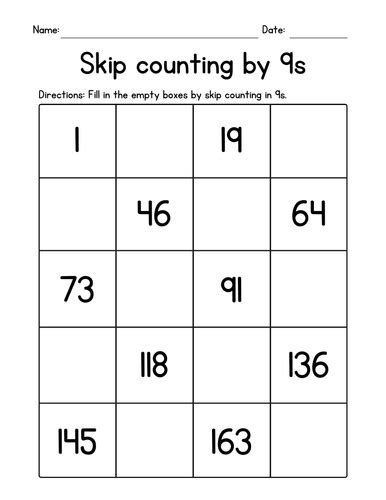 Skip Counting by 9s Worksheets - Mental Math | Teaching Resources