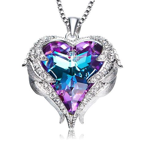 Heart and Angel Wing Necklace, Purple Swarovski Crystal Heart, 24 Style ...