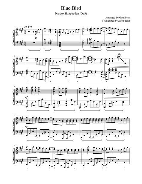 Blue Bird (Naruto Shippuuden Opening 3) Sheet music for Piano (Solo ...