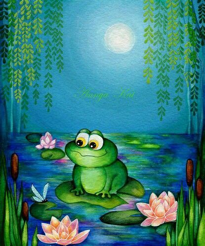 Lily pad frog | Pond painting, Frog illustration, Frog art