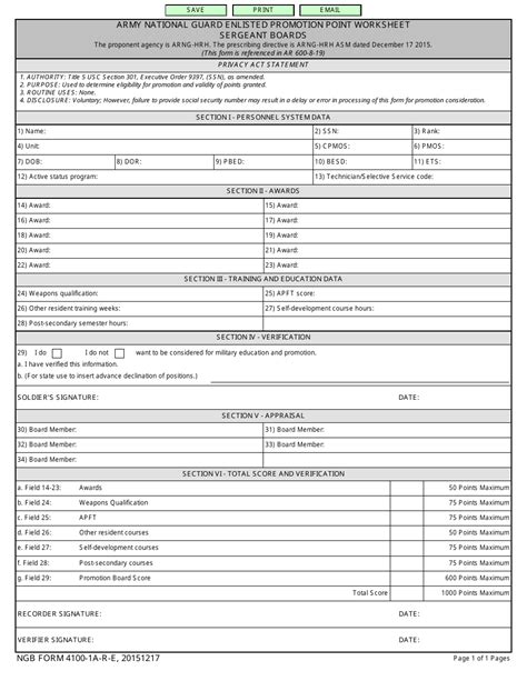 Army Promotion Point Worksheet