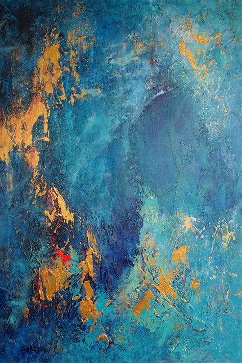 Large modern abstract acrylic art. Abstract blue and gold painting with ...