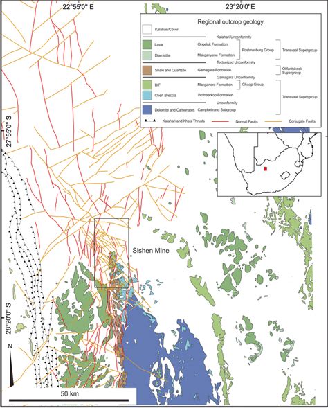 Position of Sishen Mine at the northern termination of the doubly ...