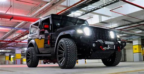 Mahindra Thar modified with 20-inch alloy wheels looks impressive