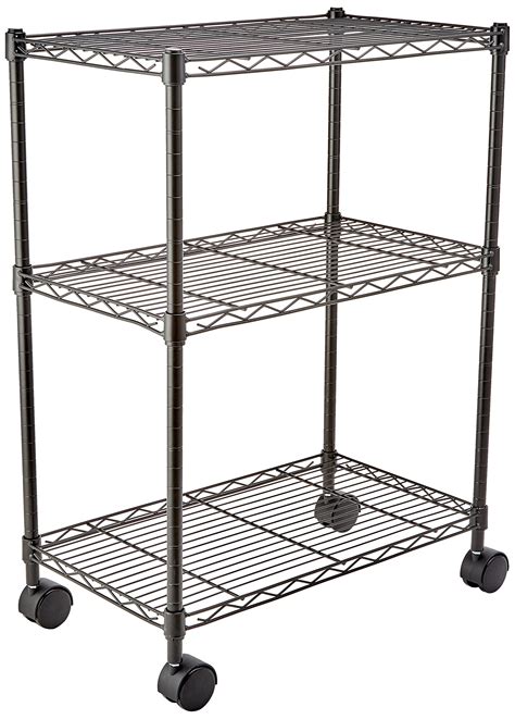 AmazonBasics 3-Shelf Shelving Storage Unit on Wheels, Metal Organizer ...