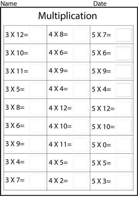 Multiplication Table Worksheets Printable