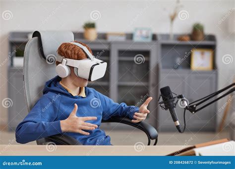 Boy Streaming VR Game stock photo. Image of internet - 208426872