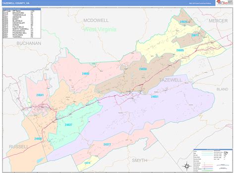 Tazewell County, VA Wall Map Color Cast Style by MarketMAPS