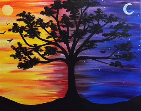 Trees - "Sun and Moon Shade" | Shadow painting, Sunset canvas painting ...