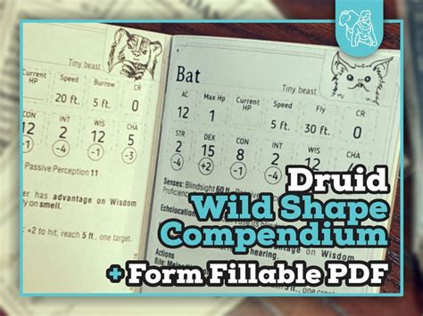 DRUID WILD SHAPE Booklet for Dnd 5e Form Fillable Pdfs Included ...