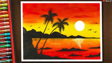 How to Draw Easy and Beautiful Sunset using Oil pastels / basic ...