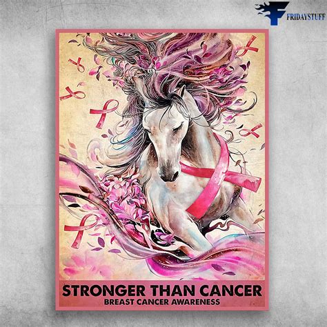 Horse Poster, Awareness Ribbon - Stronger Than Cancer, Breast Cancer ...