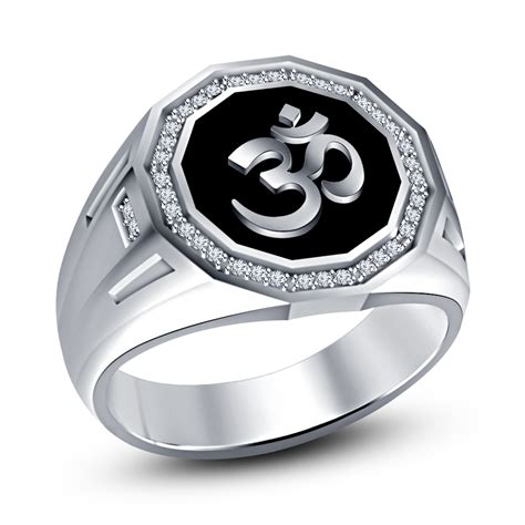 925 Solid Sterling Silver In White Gold Finish "OM" RING SYMBOL OF GOD ...