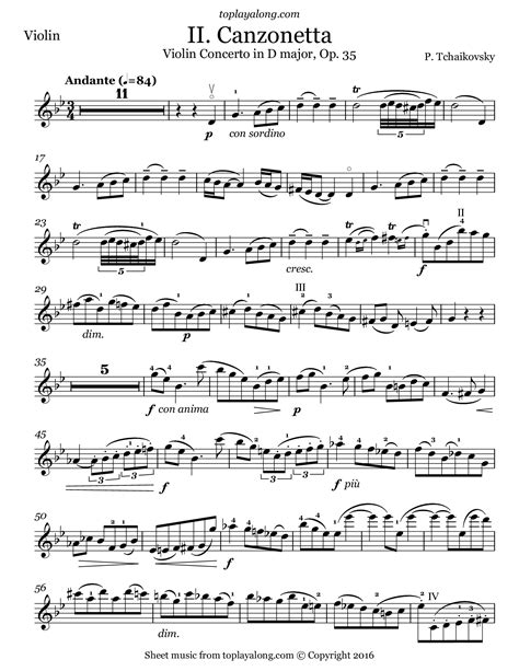 Violin Concerto in D major (II. Canzonetta) – toplayalong.com