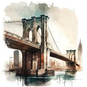 Brooklyn Bridge Watercolor Clipart Set of 4 New York Brooklyn Bridge ...