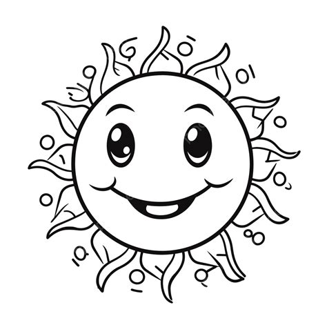 Sun Coloring Page With A Smiling Face Outline Sketch Drawing Vector ...