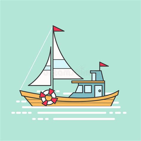 Cool Line Art Flat Design Boat Web Icon. Decorative Graphic Stock ...