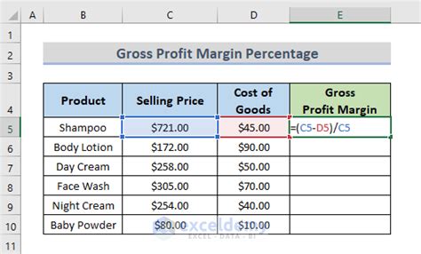 How to Calculate Gross Profit Margin Percentage with Formula in Excel ...