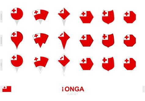 Collection of the Tonga flag in different shapes and with three ...