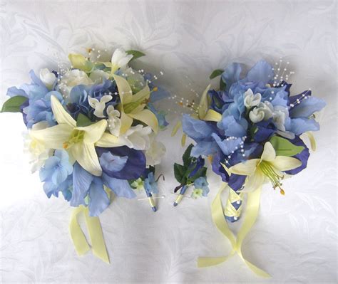 Reserved Wedding bouquet blue iris and by ChurchMouseCreations