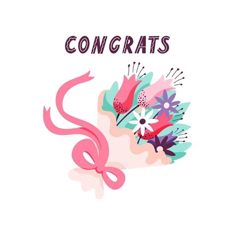 Congrats lettering with a bouquet of flowers and other floral ...