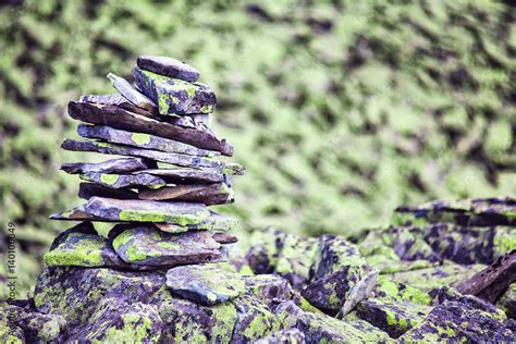 Stones, a pyramid of stones. High mountain landscape, view, texture ...