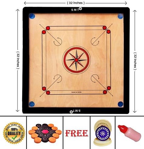 Buy SMT Full Size 32 Inches Round Pocket Carrom Board with Coins ...