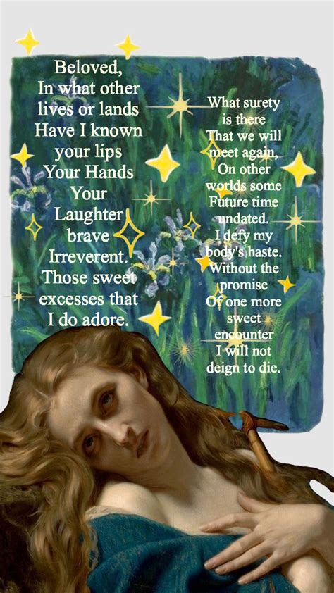 a painting of a woman with stars above her head and the words below it ...