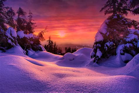 Download Sky Snow Winter Nature Sunset HD Wallpaper