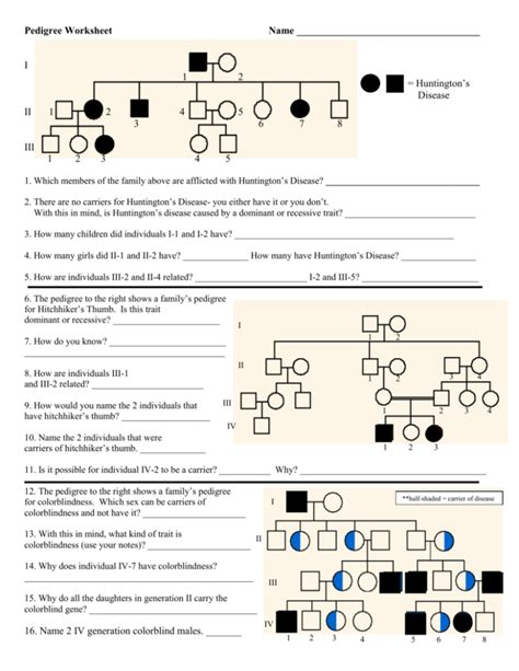 Biology Pedigree Worksheet - Printable Word Searches