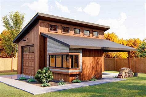 Plan 62574DJ: Modern 2-Car Garage with Shop and Covered Patio | Brick ...