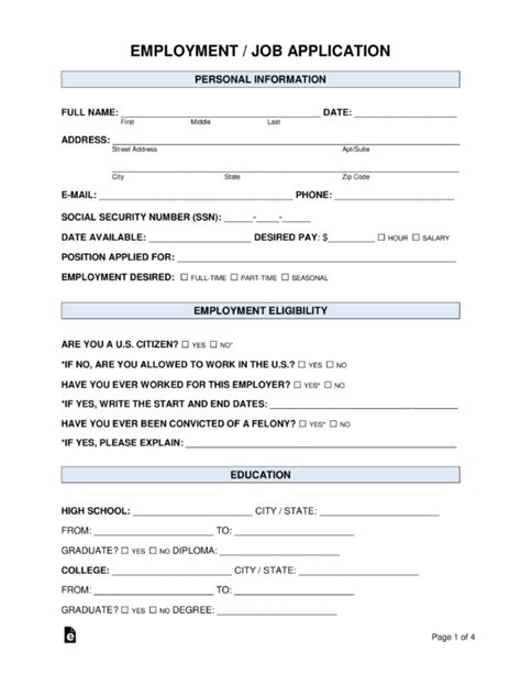 Free Job Application Form (Standard Template) - PDF | Word – eForms