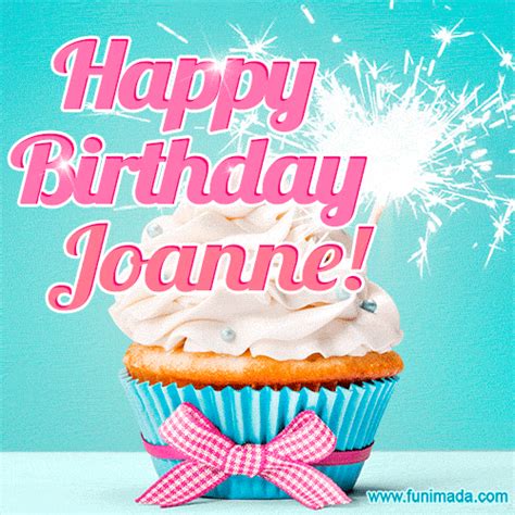 Happy Birthday Joanne! Elegang Sparkling Cupcake GIF Image. | Funimada.com