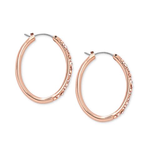 Lyst - Fossil Rose Goldtone Crystal Pave Hoop Earrings in Metallic