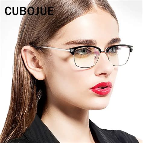 Cubojue Small Square Womens Glasses Frame Female Grade Points Half Rim ...