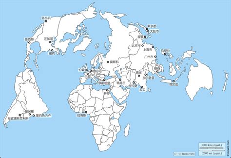 世界计划圈（北极） 免费地图, 免费的空白地图, 免费的轮廓地图, 免费基地地图 国家, 主要城镇, 名称