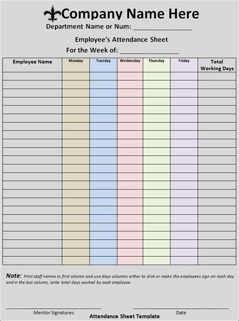 Attendance Sheet Template | Professional Word Templates