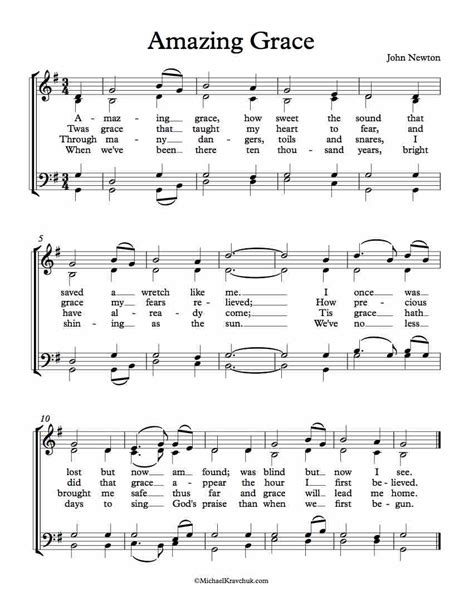 Amazing Grace Sheet Music Free Printable - Printable Word Searches