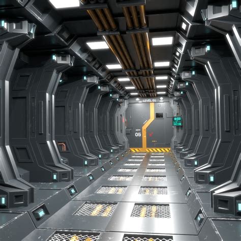 sci fi interior game ready science fiction scene low poly corridor ...