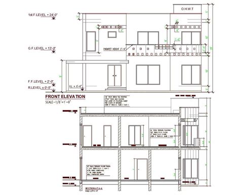 AutoCAD 2d CAD drawing of architecture double story house building ...