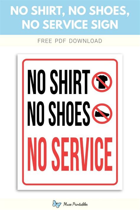 Printable No Shirt, No Shoes, No Service Sign Template