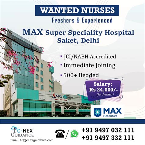 Nursing Recruitment for MAX Hospital, Saket - C-Nex Guidance Private ...