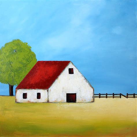 Barn Painting - Farm Painting, Landscape painting, White Barn ...