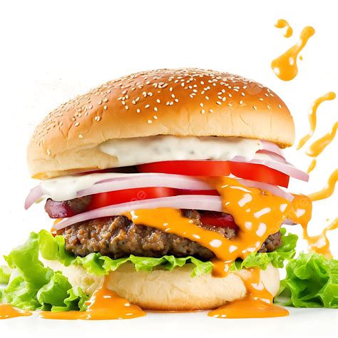 Delicious Burger With Many Ingredients Isolated On White Background ...