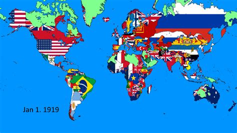 Flag Map of the world in January 1st, 1919, after WWI : r/Maps