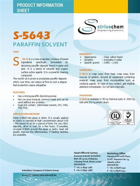 Strivechem S-5643 Paraffin Solvent Data Sheet | PDF | Solvent | Kerosene