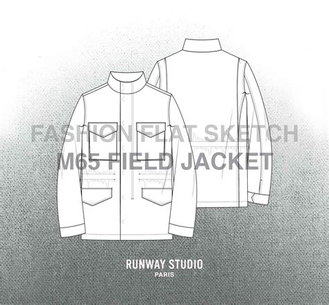 Mens M65 FIELD JACKET Fashion Flat Sketch Fashion Vector ...