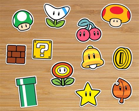 Set of 12 Super Mario Sticker Pack, Power Ups Stickers, Mario Power Ups ...